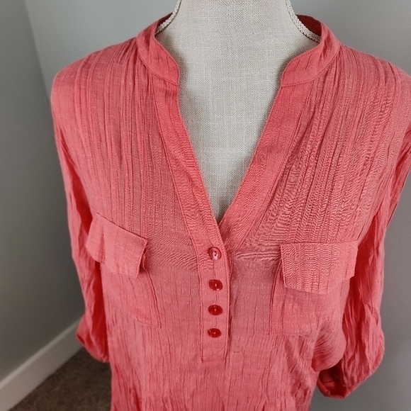 Zac & Rachel Women’s Hi Low Hem Loose Fit Salmon Coral Top Tunic Size Large - Picture 2 of 8